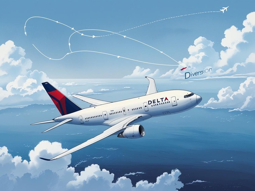 Flight path map showing a diversion from Incheon-Seoul (ICN) to Los Angeles (LAX) before reaching Atlanta (ATL).