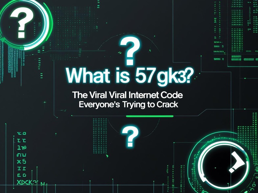 Futuristic graphic of 567gk3 surrounded by data and question marks