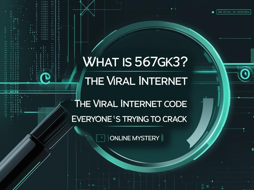 Encrypted string 567gk3 displayed on a digital grid background